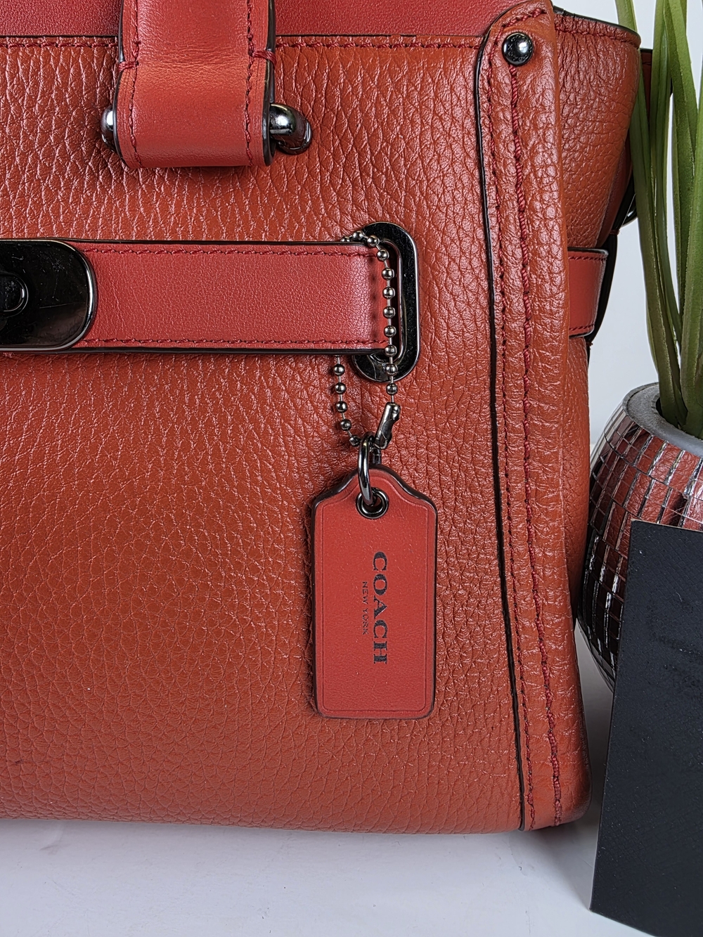 Coach Swager 27 Red Orange Leather Satchel Handbag Crossbody Bag - Picture 5 of 16